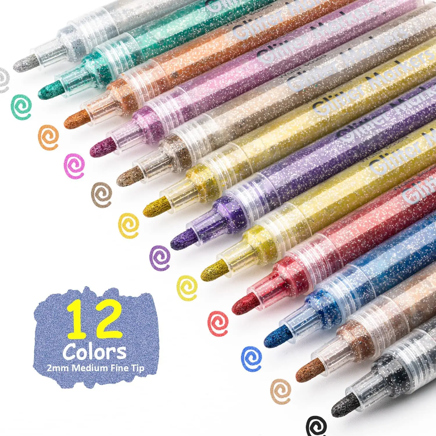 

12 Sparkle Color Paint Markers Acrylic Glitter Paint Marker Pens Ultra Middle Point 2.0mm Paint Pen for Rock Painting DIY Crafts