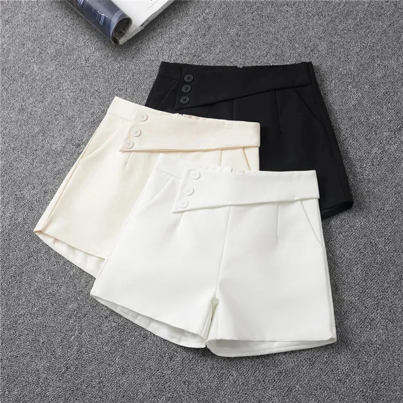 

Korean Suit Shorts Women Summer Thin Loose Black A-Line High Waist Slim Casual Shorts Solid Elegant Basic Wide-Leg Pants