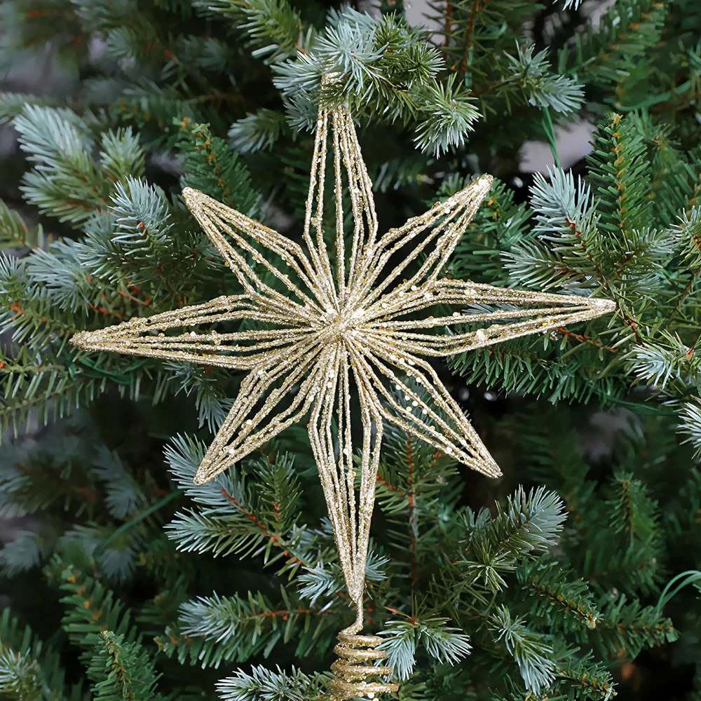 Christmas Tree Decoration Christmas Star Decoration 30cm Christmas Tree Toppers Star With LED String Lights Ornaments For Christmas Home Party Decoration Festival Party New Year