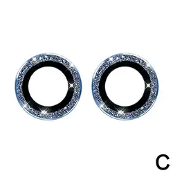 Bling Tiny Diamond Alloy Camera HD Glass Protector Cap with Glitter Metal Lens Ring Cover - Galaxy Z Flip5 (Blue)