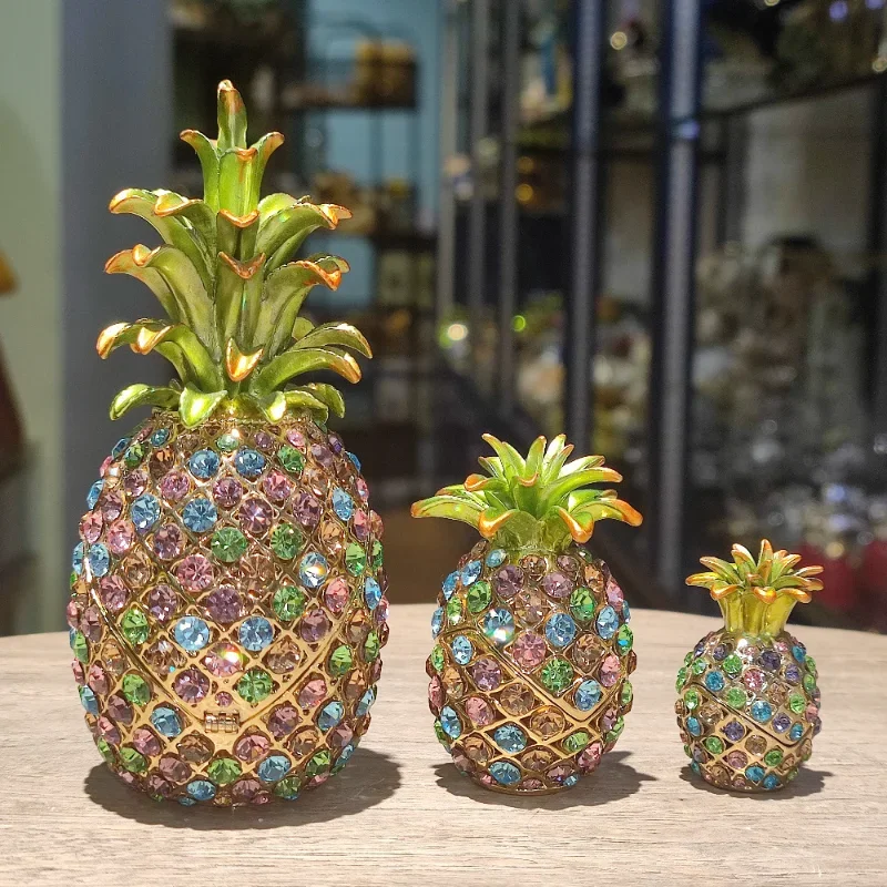 Crystal Handicraft Pineapple Home Enamel Color Jewelry Box Metal Home Bedroom Decoration Gift mini storage boxes