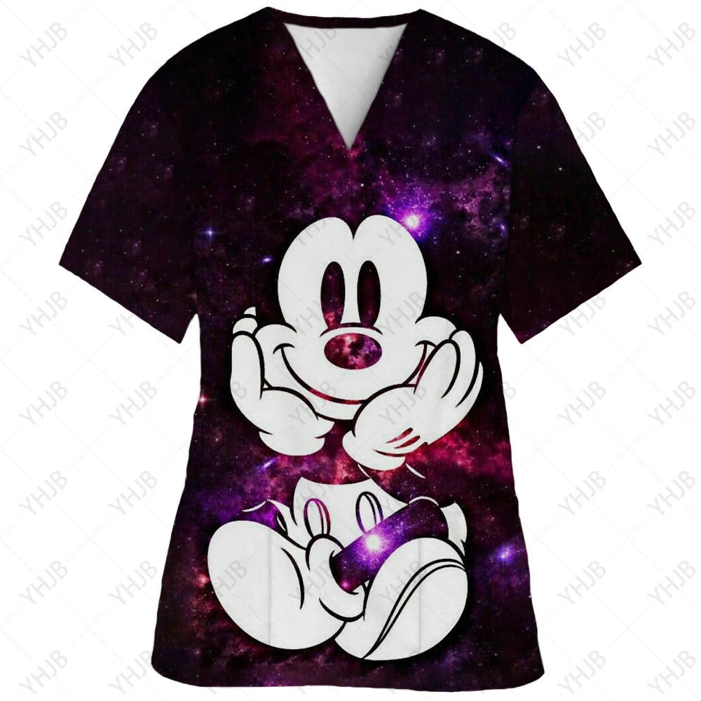 thumbnail image 1 of Ropa de enfermería navideña con estampado de dibujos animados de Minnie y Mickey Mouse, camisetas de mujer, uniforme de trabajo de manga corta para mascotas, camisa de disfraz, 1 of 5