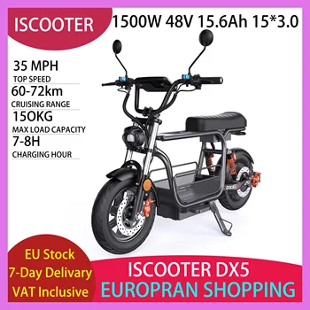 iScooter DX5 1500W 48V Scooter elettrico non pieghevole 15.6Ah Pneumatici durevoli con freni a disco idraulici NFC Shopping E-Scooter