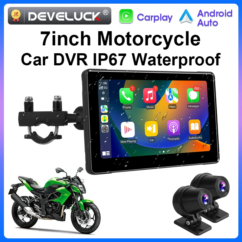 

7-дюймовый GPS-навигатор для мотоцикла, Автомобильный видеорегистратор, видеорегистратор, беспроводной Carplay, Android, автомобильный Водонепроницаемый IPX7, монитор для мотоцикла с Bluetooth-экраном