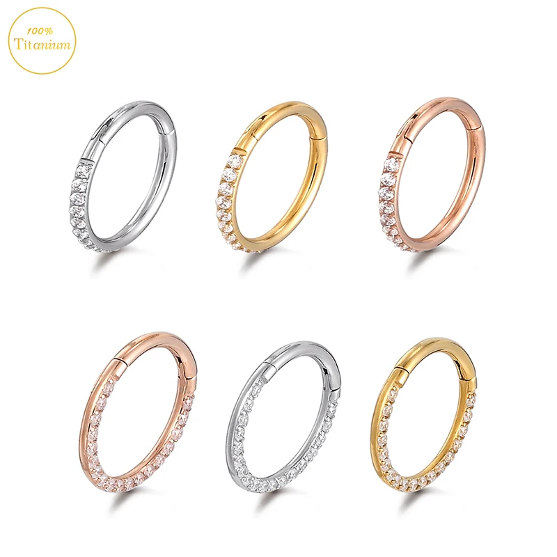 G23 Titanium Ear Piercing Earrings Zircon Hight Segment Clickers Septum Nasal Ring Cartilage Tragus Helix Lip Piercing Jewelry