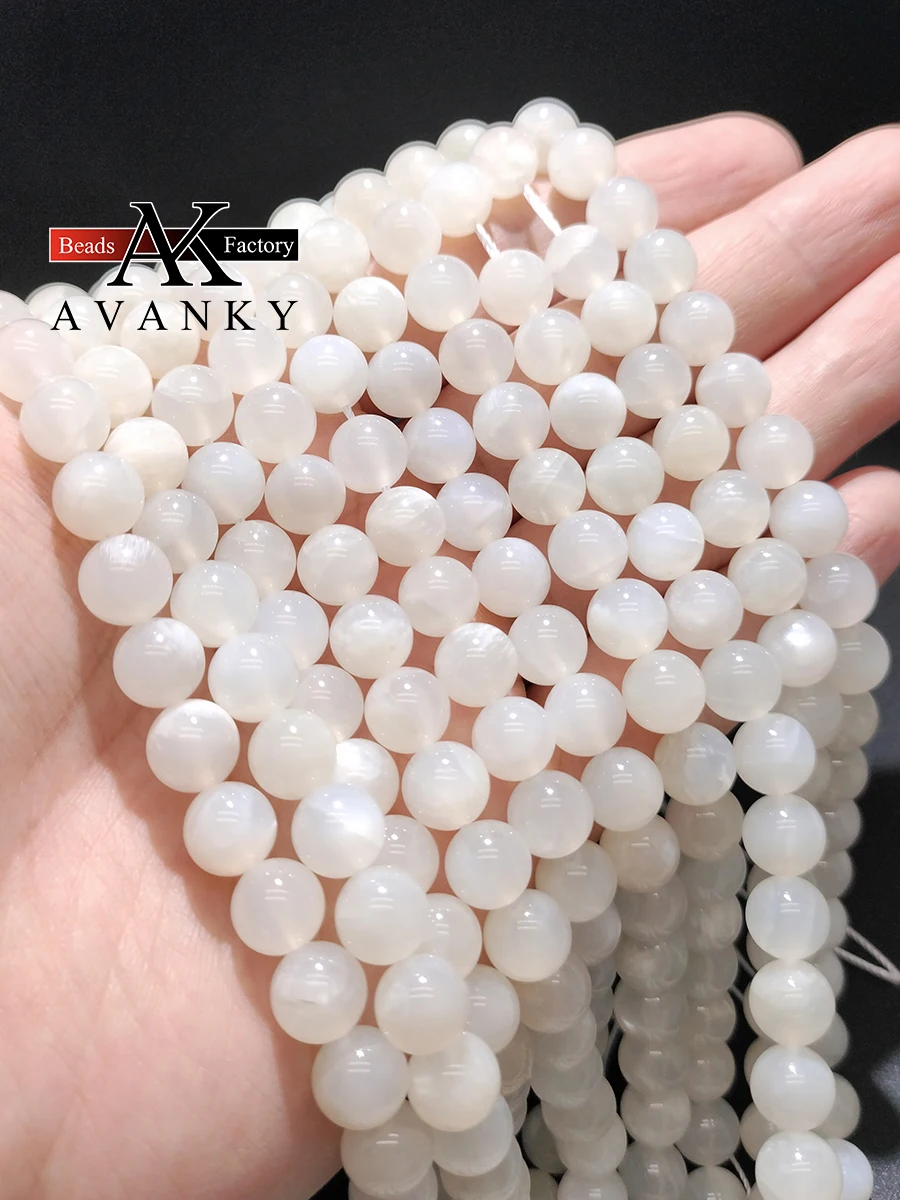 6-10mm Natural Gem Stone White Moonstone For Jewelry Making Faceted Round Spacer Beads Diy Bracelets Necklace Accessories 15