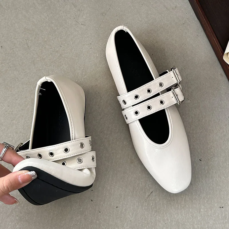 Luxury Fashion Buckle Strap Women Flats Mary Janes Shoes Round Toe Female Footwear Shallow Ladies Ballet Flats Shoes 4