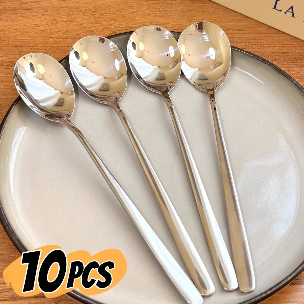ملاعق الفولاذ المقاوم للصدأ الكورية شقة مقبض طويل ملعقة سميكة الشاي القهوة الأرز ملعقة شوربة أدوات المائدة أدوات المائدة الصلب عشاء وجبة ملعقة