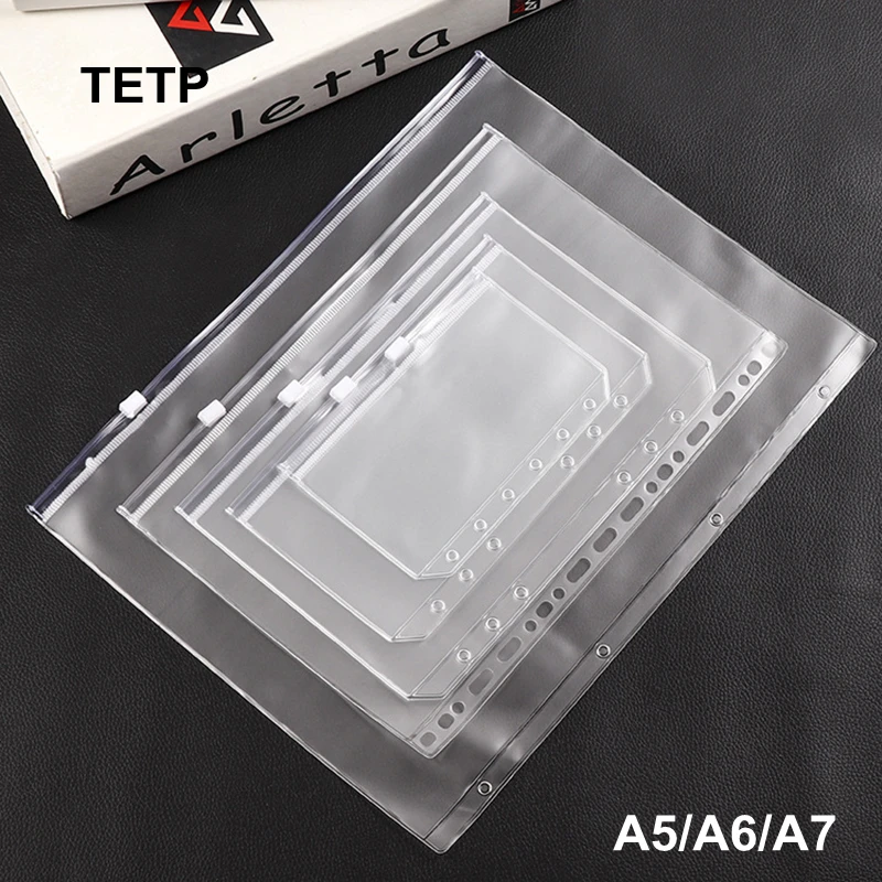 

TETP 10pcs A5/A6/A7 Plastic Zipper Bags Pockets DIY Hand Account Collect Storage For Ring Notebook Binder Thicken Resealable