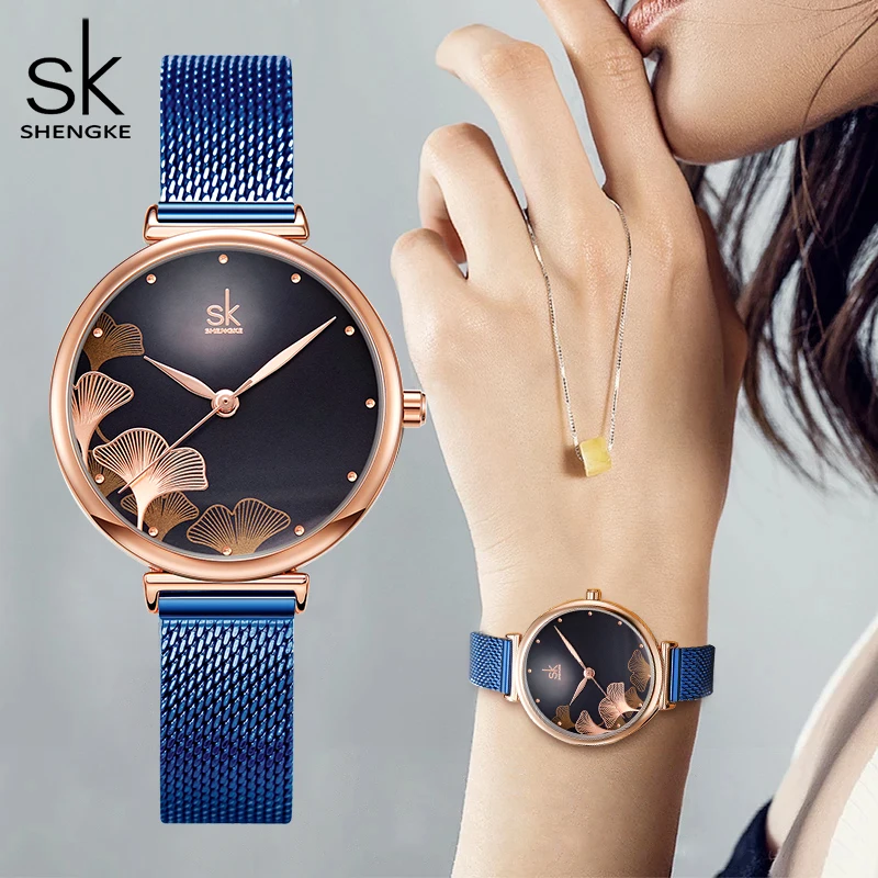 Shengke Watch For Women Creative Brown Mesh Band Women Watch Quarzo Giapponese Reloj Mujer Fashion Designer Serise Montre Femme