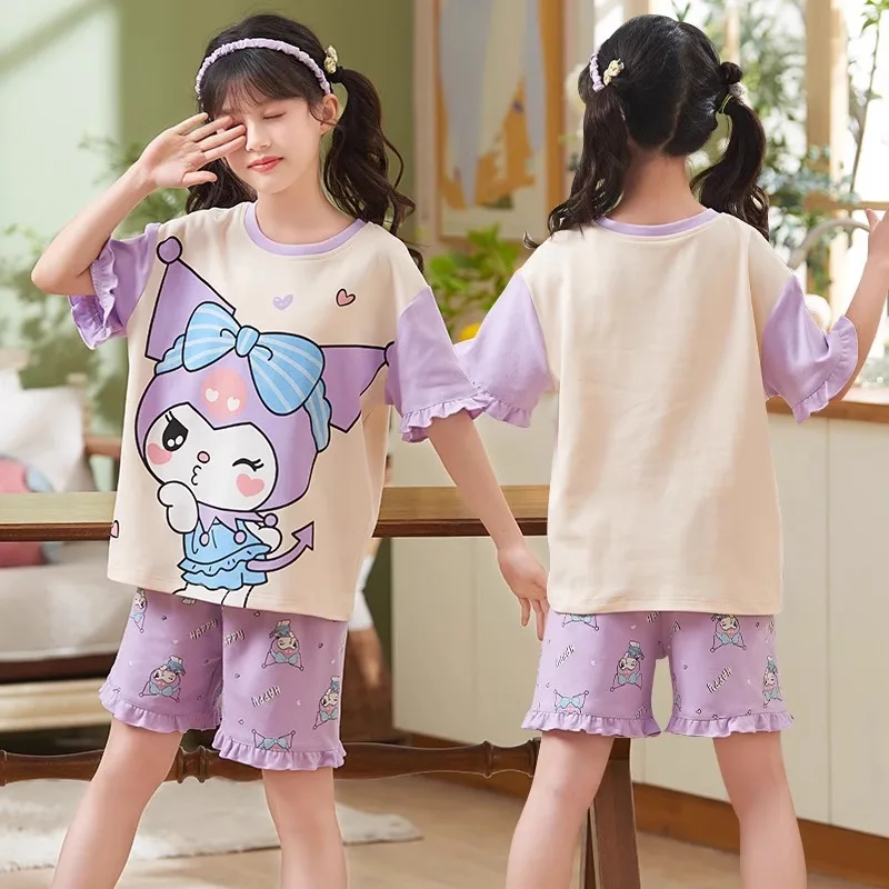 

Sanrio Anime Hello Kitty Pajama Cartoon Kuromi Loose Breathable Comfort Round Neck Nightwear Kawaii Cinnamoroll Loungewear Gift