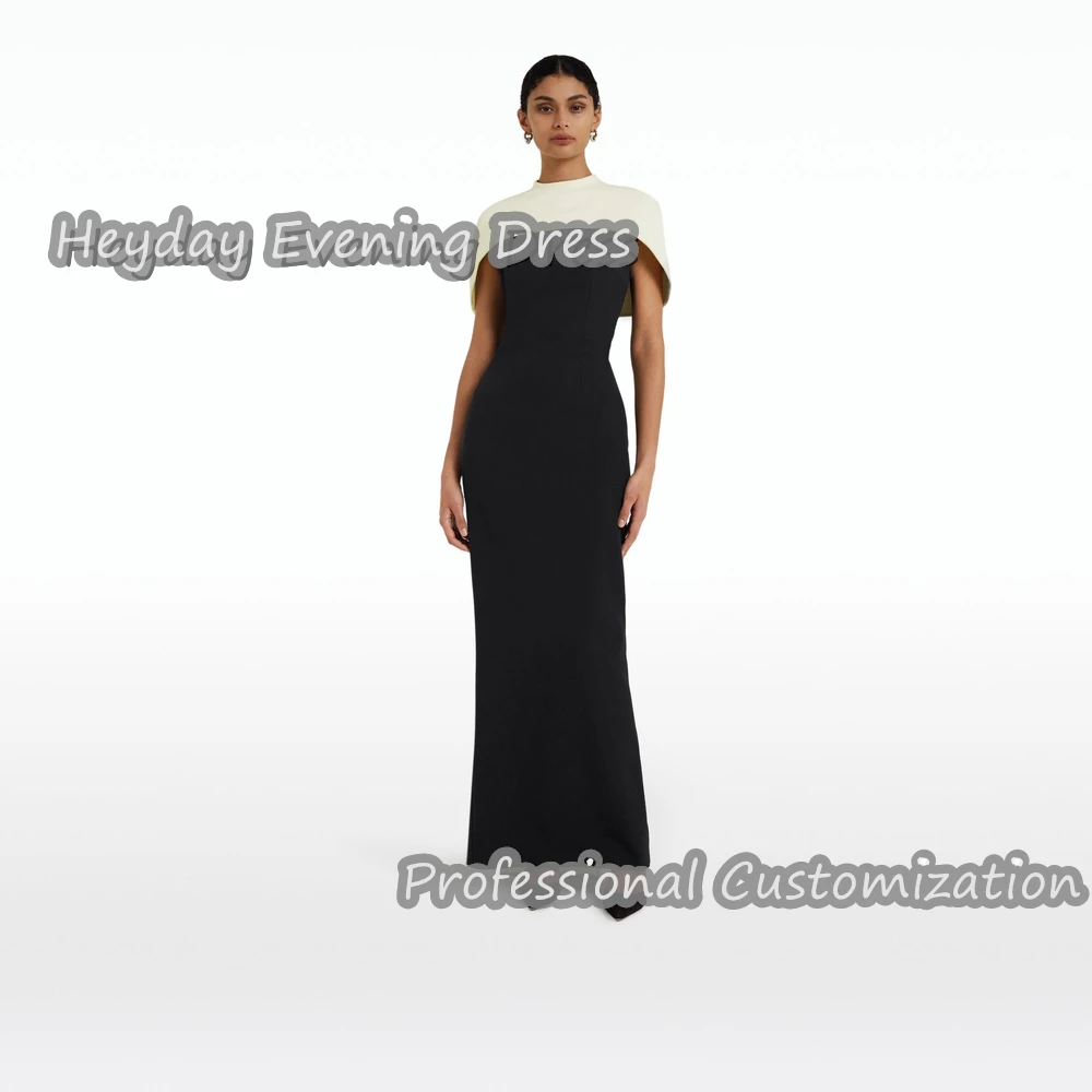 

Heyday O-Neck Saudi Arabia Short Sleeves Straight Floor Length Prom Gown luxury Crepe Built-in Bra Elegant Dress For Women 2024