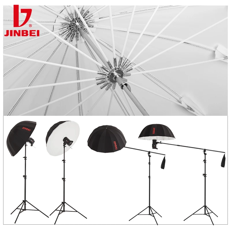 JINBEI 블랙 화이트 딥 반사 우산, 스튜디오 사진용 조명, 디퓨저 커버 포함, 105 cm, 130cm
