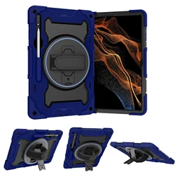 Heavy Duty Universal 360° Rotating Stand Tablet Case, 14.6 - S8 Ultra SM - X900 906 (Case Only - Dark Blue)