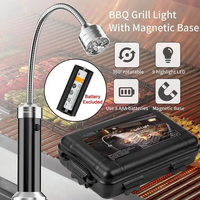 2 Luci LED Per Griglia Da Barbecue - Base Magnetica, Collo Flessibile 360°, 9 LED Super Luminosi, Blu - Foto 12