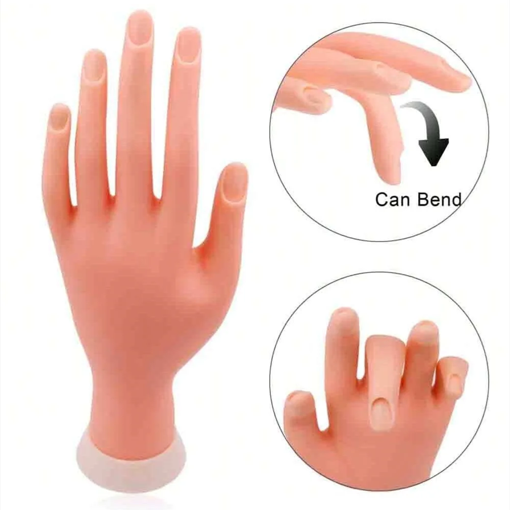 Professional Silicone Nail Practice Hand with Flexible & Poseable Fingers Nail Art Training Hand Model Left Fake Hand