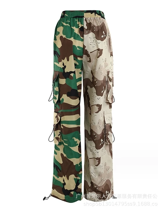 Women's Camouflage Printed Pants New High Waist Button Wide Leg Pants Female Casual Fashion Straight Tube Camo Vintage Trousers