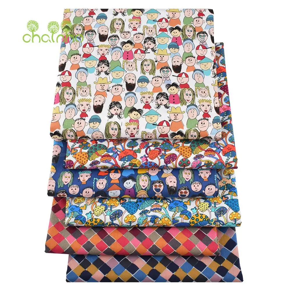 Chainho,Cartoon Series 60S Reactive Printed Plain Cotton Fabric,Poplin Material For DIY Quilting Sewing Children's Dress,Skirts