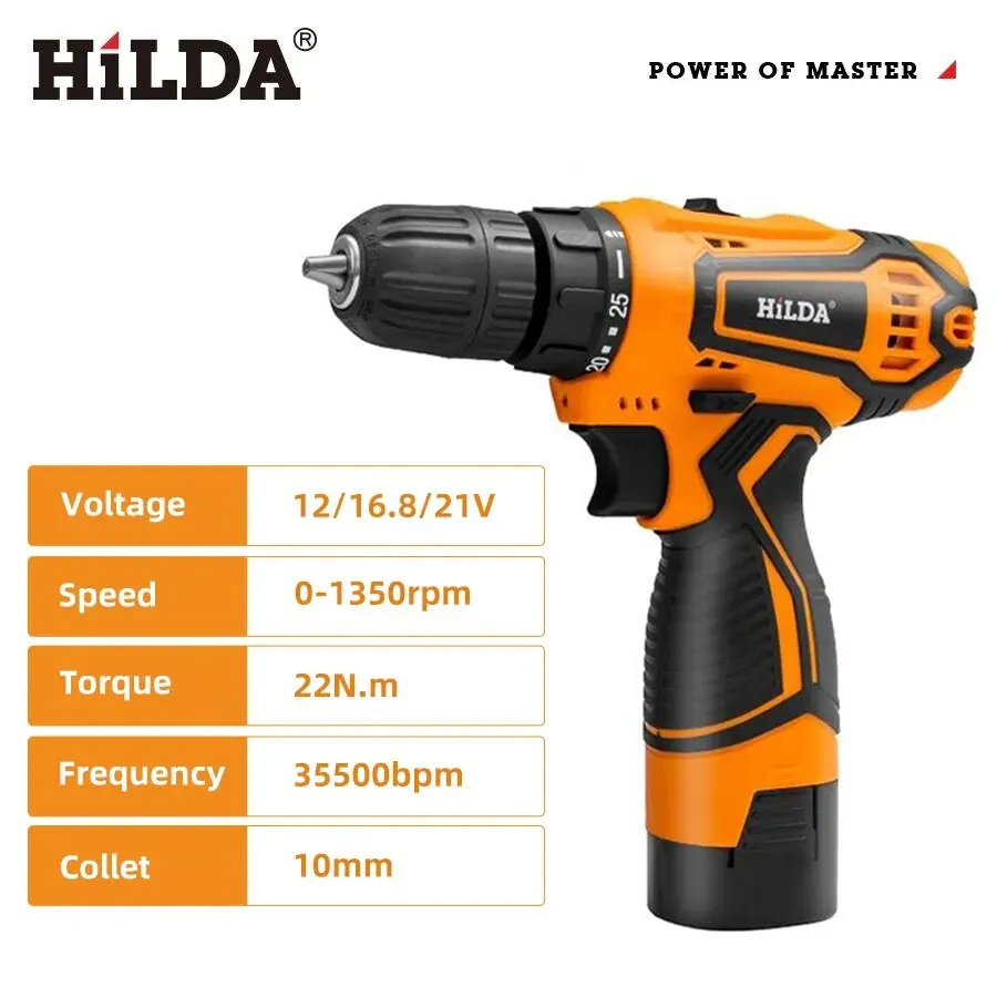 HILDA 12V 16.8V 21V Cordless Drill Electric Screwdriver Mini Wireless Power Driver DC Lithium-Ion Battery Power Tools 4