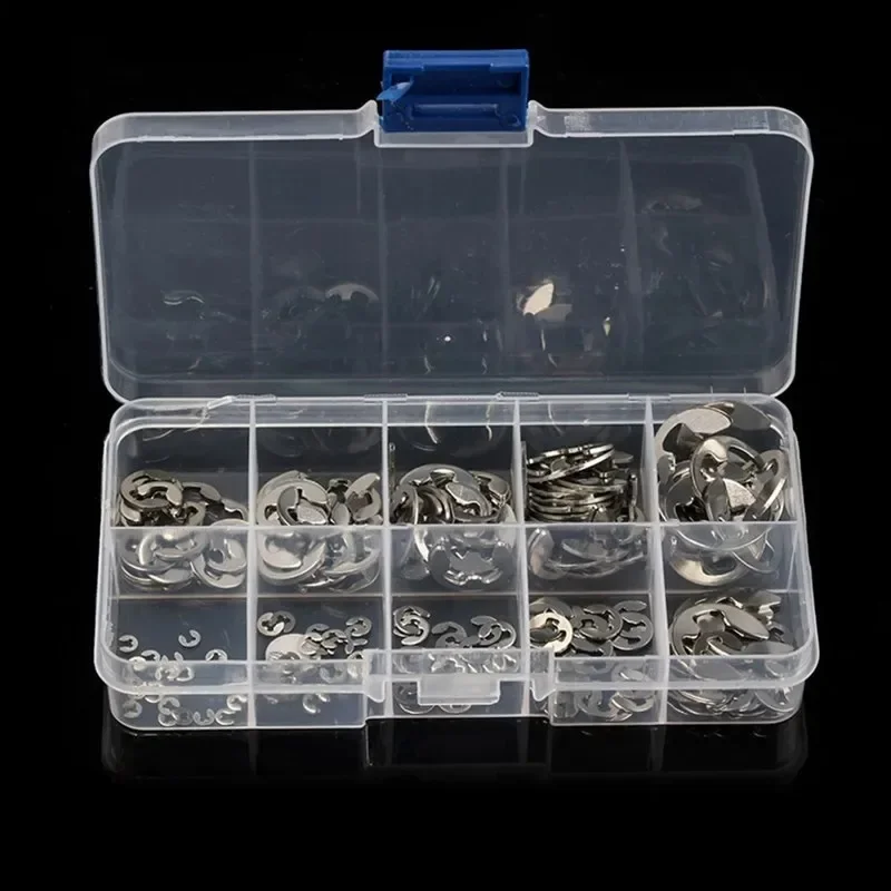 Retaining Clip Set 120pcs 1.5/2/3/4/5/6/7/8/9/10mm Stainless Steel E-clips Ring Snap Retaining Circlip Kit E Type Clip Washers