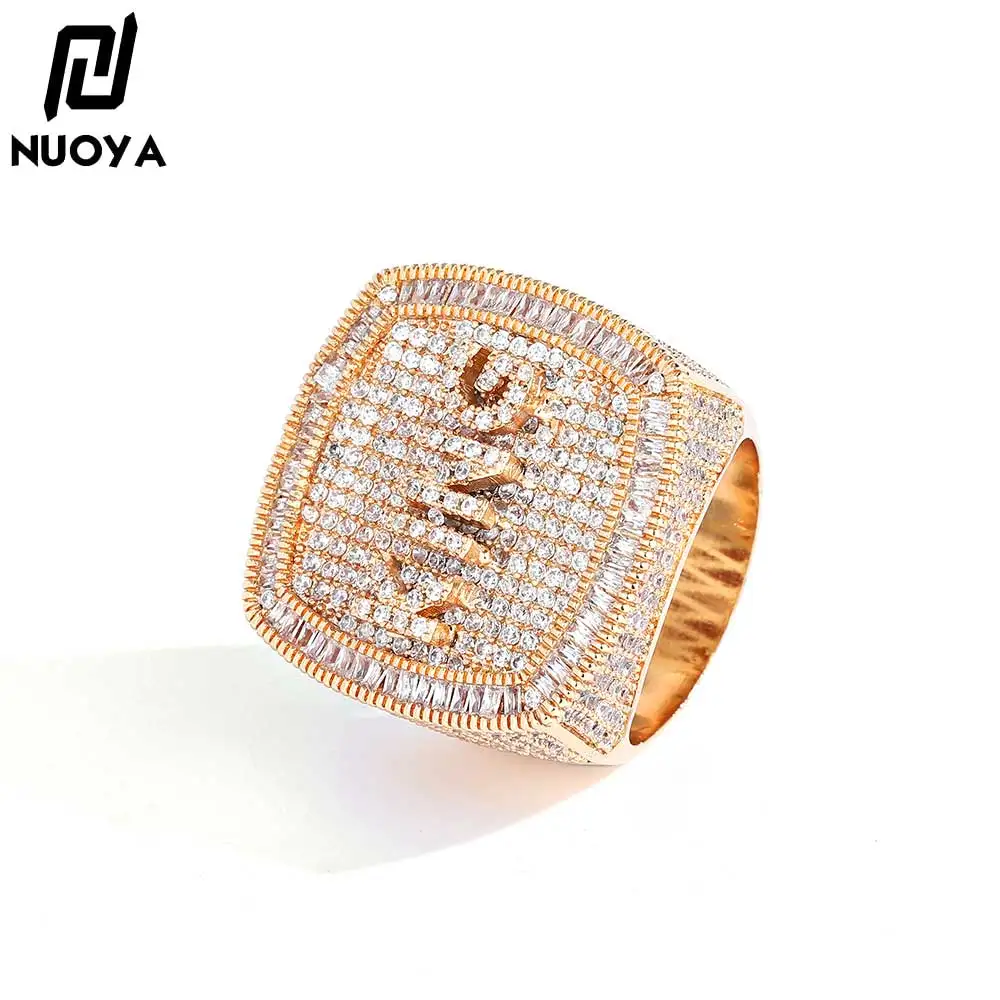 Hip Hop Personalised Custom Name Ring Bling CZ Stone Square Shape Letter Rings for Women Men