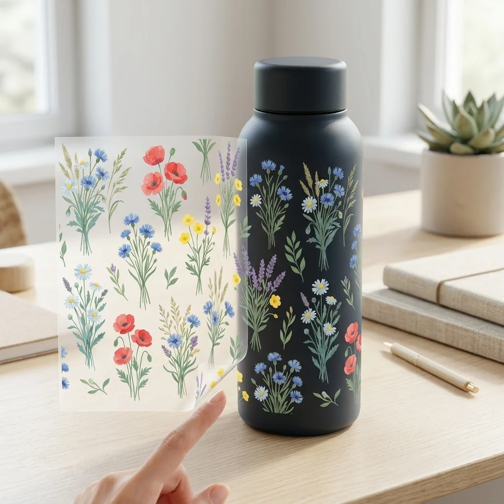 1pc Wildflower UV DTF 전송 스티커 16oz Libbey 유리 컵 용 방수 꽃무늬 데칼 DIY 영구 스티커