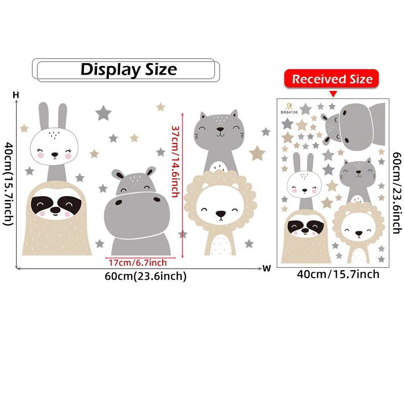 Cartoon Cute Lion Bunny Forest Animals Stars Wall Stickers Bear Deer Wall Decals for Kids Room Baby Nursery Room Bedroom Murals wall stickers