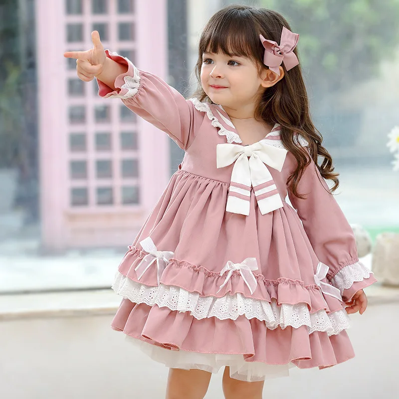 

2024 Baby Girls Spanish Dress Children Bowknot Lolita Kids Birthday Pageant Party Dresses Infant Vintage Princess Vestidos 4-6y