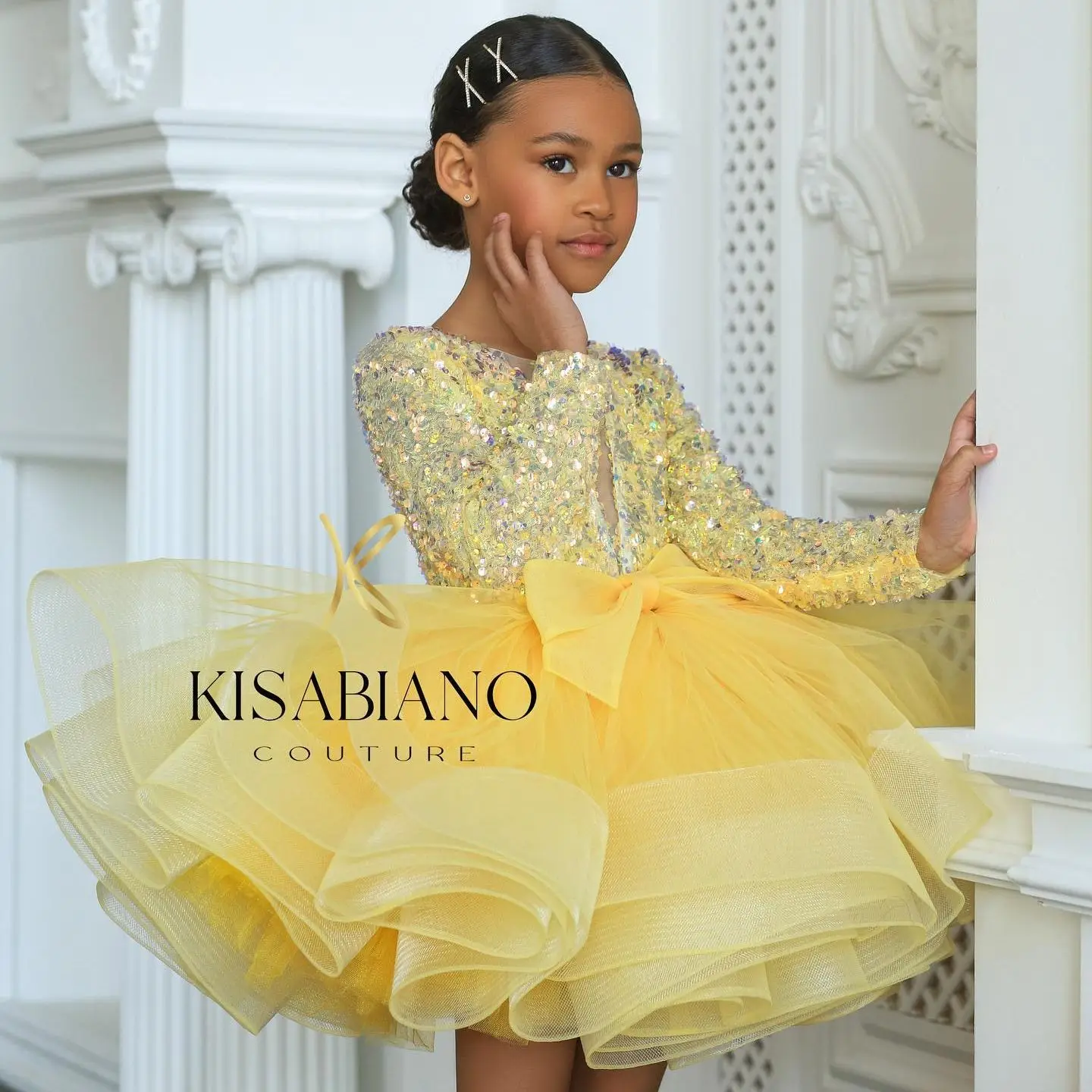 

Платье для девочки с золотыми блестками и цветами, пышная юбка с длинным рукавом для свадебной вечеринки, платье принцессы для первого причастия