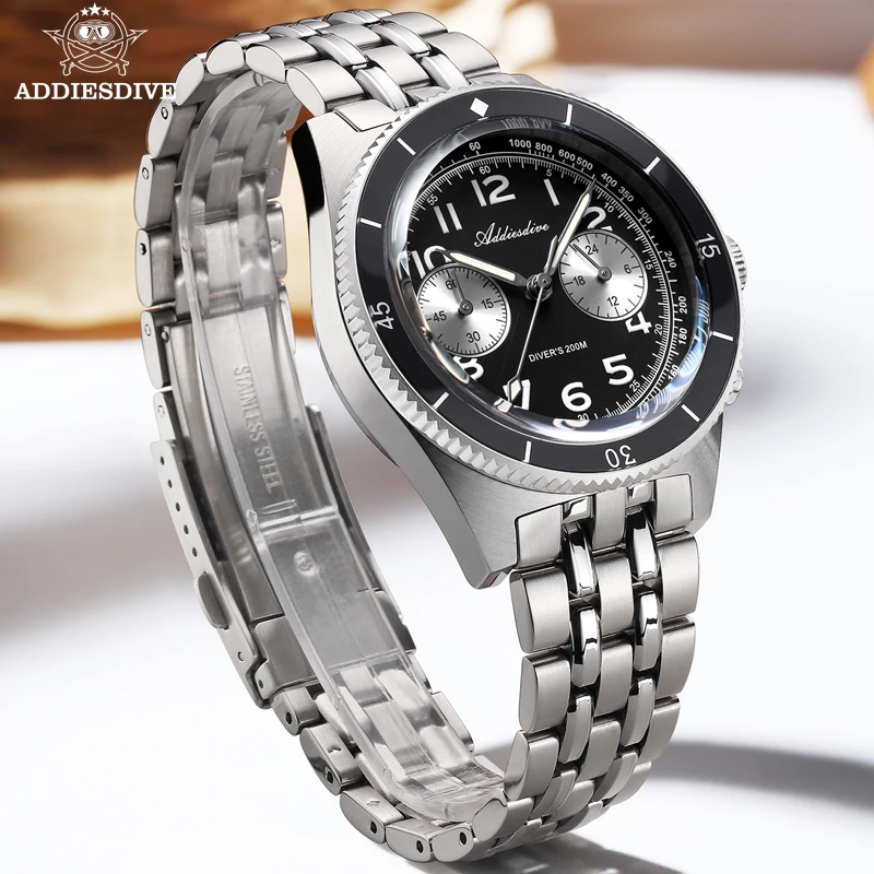 ADDIESDIVE 41mm Men's Watch BGW9 Super Luminous Sapphire Glass 20Bar Waterproof Panda Multifunctional Chronograph Quartz Watch