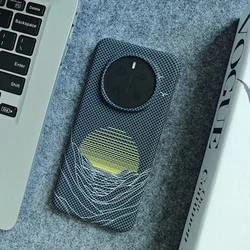 Carbon Fibre Texture Slim Protective Bumper Case with Moonset Design for HONOR Magic7 Pro (Black)