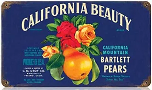 

8 дюймов W x 12 дюймов HBartlett Pear California Beauty фруктовая коробка ретро жестяная вывеска настенное Искусство украшение для дома