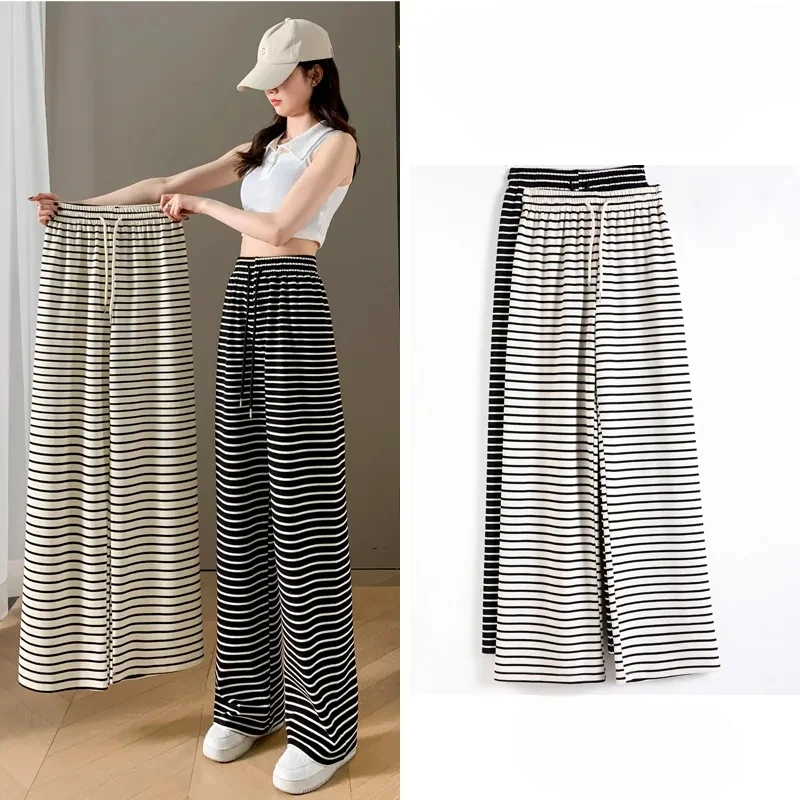 

Брюки женские с широкими штанинами, повседневные эластичные свободные штаны с завышенной талией, универсальные брюки с принтом зебры