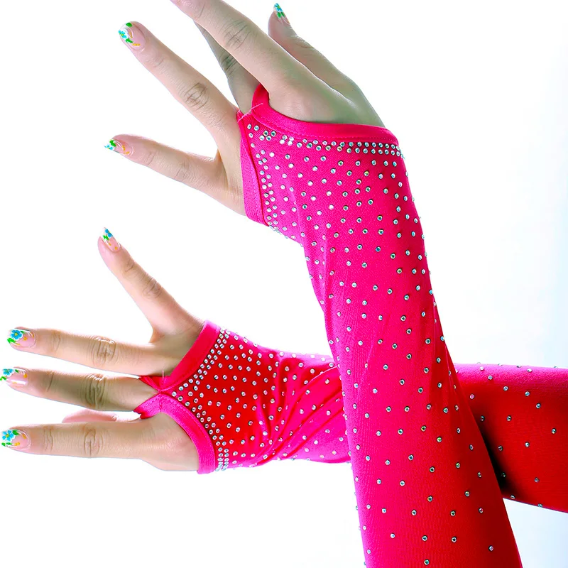 Lace Gloves Half Finger Gloves Fishnet Gloves Latin Stage Dance Performance Arm Sleeves Female Mesh Flash Drilling Rhinestone S155