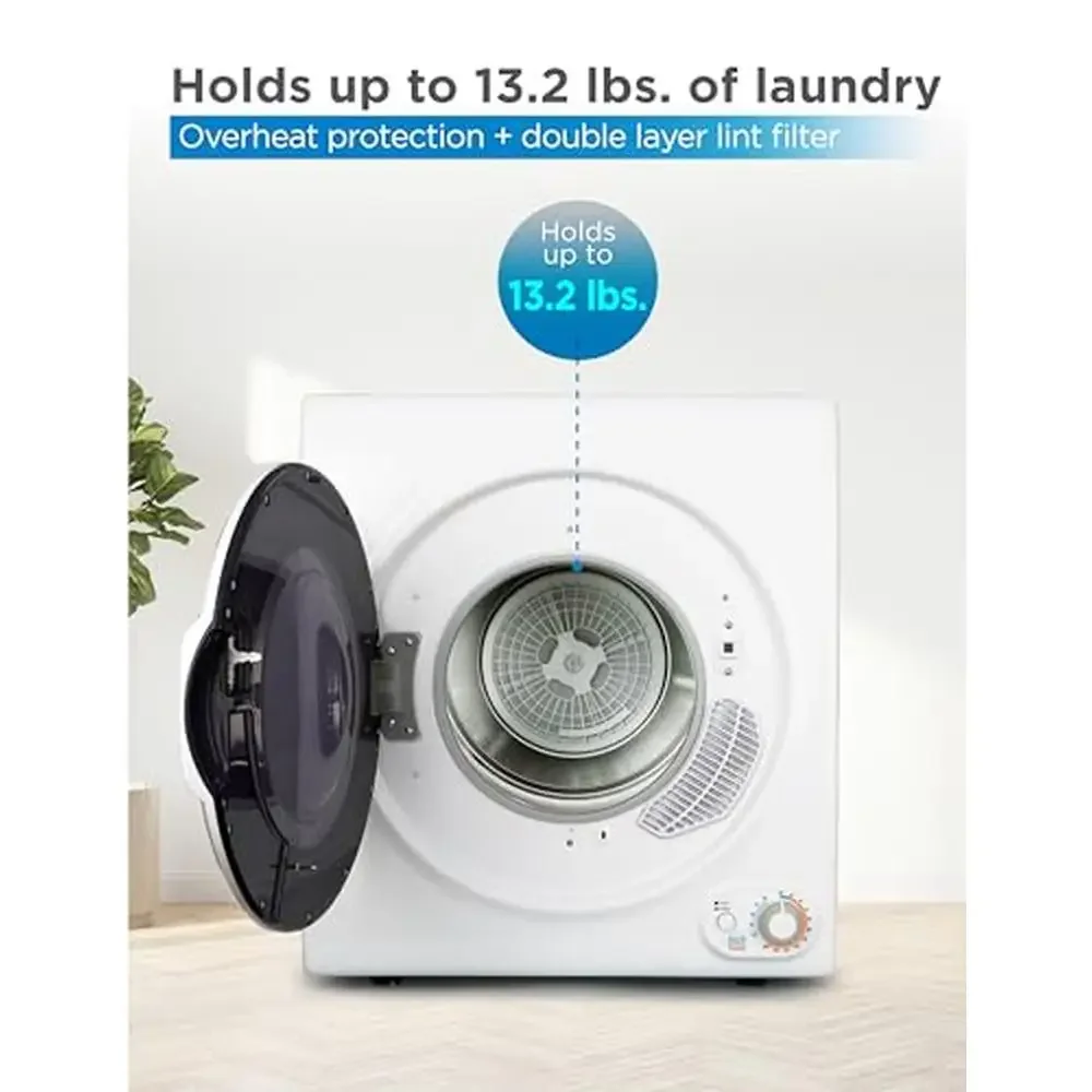 3.5 Cu. Ft. Portable Electric Dryer 120V Front Loading Clothes Machine Holds Up To 13.2 lbs. Laundry Auto Function Compatible.