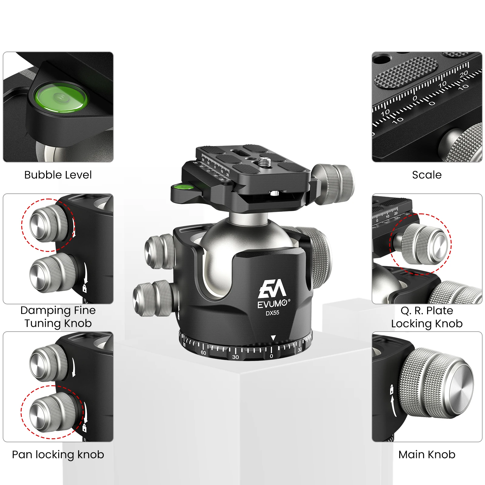EVUMO DX55 55mm Ball Head for Panoramic Video, tripod ball head,camera panoramic head
