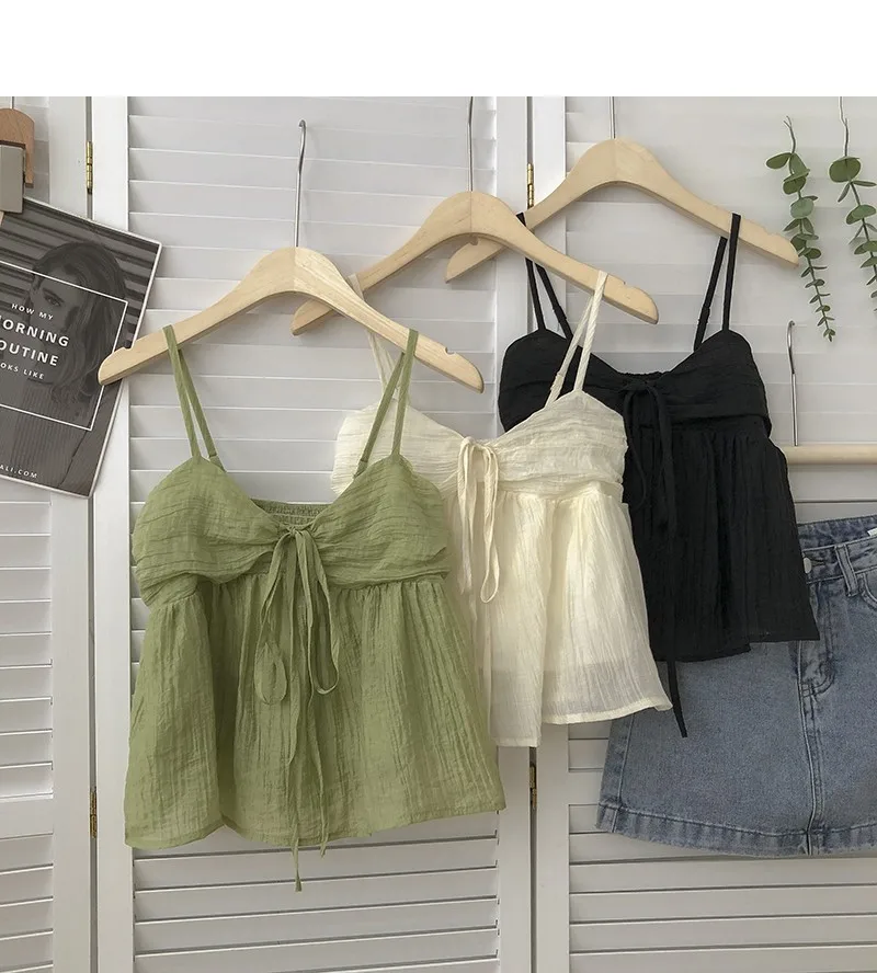 

Summer Bow Tie Halter Tank Tops for Women 2022 Blended Backless Short Camis Sexy Girls Vest Crop Halter Top Korean Clothing