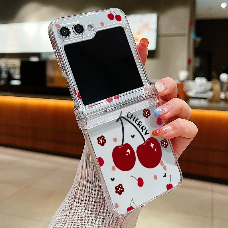Clear Folding Phone Case with Cute Cherry Pattern - Durable PC Hard Cover