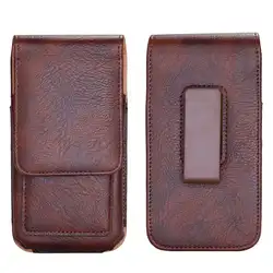 360 Rotation Leather Phone Pouch Holster with Belt Clip and Card Wallet - XL (Brown)