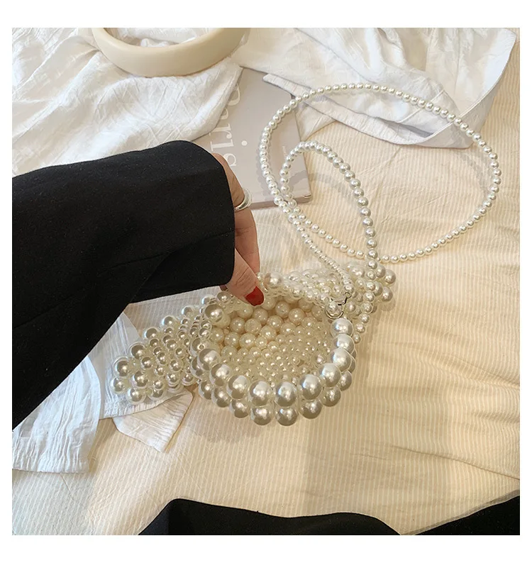 2024 Spring Summer Fashion Ladies Handbags Hand-weave Pearl Beaded Shoulder Bag For Women Bohemia Party Clutches Crossbody Purse