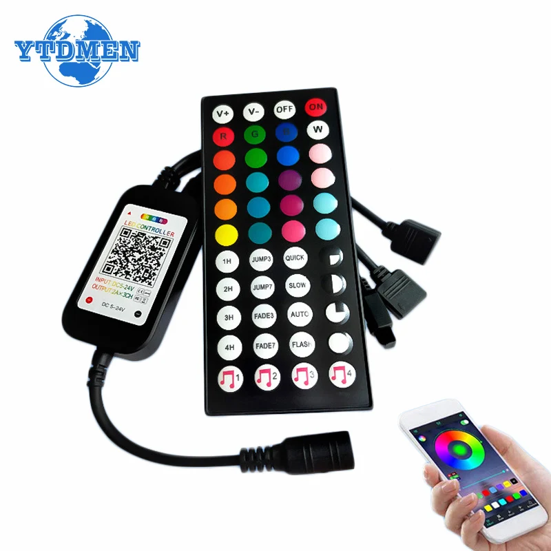 12V RGB LED Controller 44key Music Bluetooth-Compatible Smart  Control Double Output LED Dimmer Controller For Strip Lights 4pin