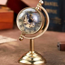 

High Quality Golden Mechanical Pocket Watch Unique Table Clock Gift for Men Globe Transparent Clock Steampunk Drop Shipping часы