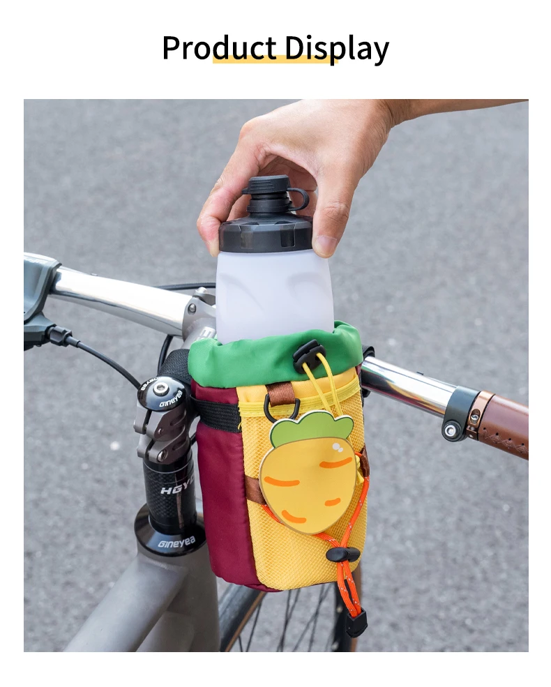 Fahrrad-Lenkertasche mit Flaschenhalter, Trinkbecherhalter mit Kordelzug, Niedliche Fahrradtasche – Detail 8