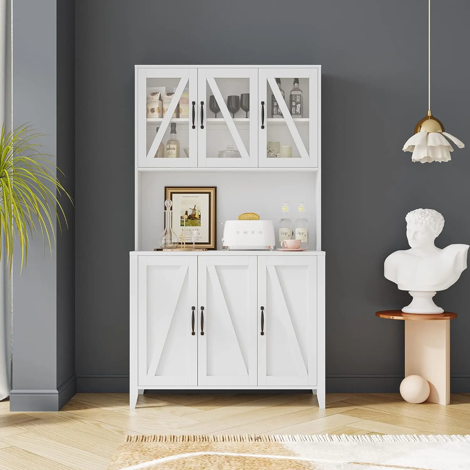 

Kitchen Pantry Storage Cabinet,Modern Freestanding Pantry Cabinet with 6 Storage Space,Versatile Kitchen Buffet Cabinet