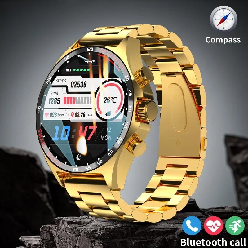 

2023 Smartwatch for Porsche Smart Watch Men Digital Watches Outdoor Sports Compass and NFC Bluetooth Call Wristwatch Golden