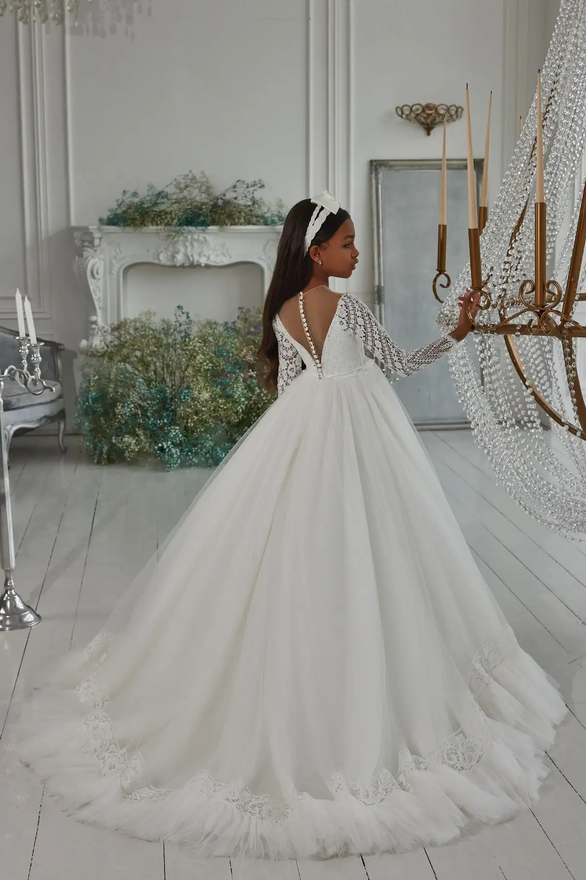 Encantadores Vestidos De Niña De Las Flores Con Escote Cuadrado Y Volantes
