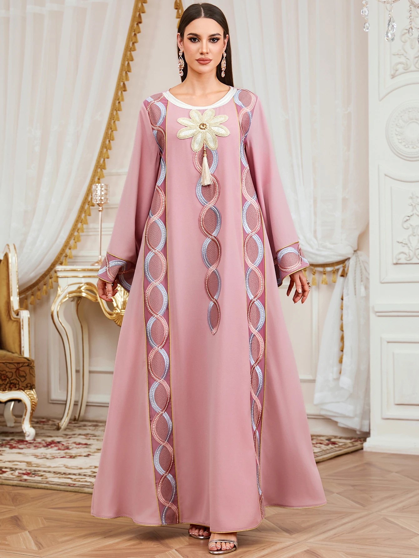 Uni Ramadan Elegante Perlen Abaya Dubai Stickerei Kaftan Marocain Oansatz Muslimischen Elegante Frauen Abendkleid – Detail 9