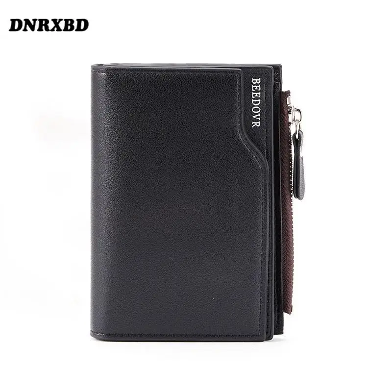 

New Men Business Wallet Short Credit Card Wallets Trifold Purse billetera hombre Leather Small Money bag Coin Bag Zipper Wallet