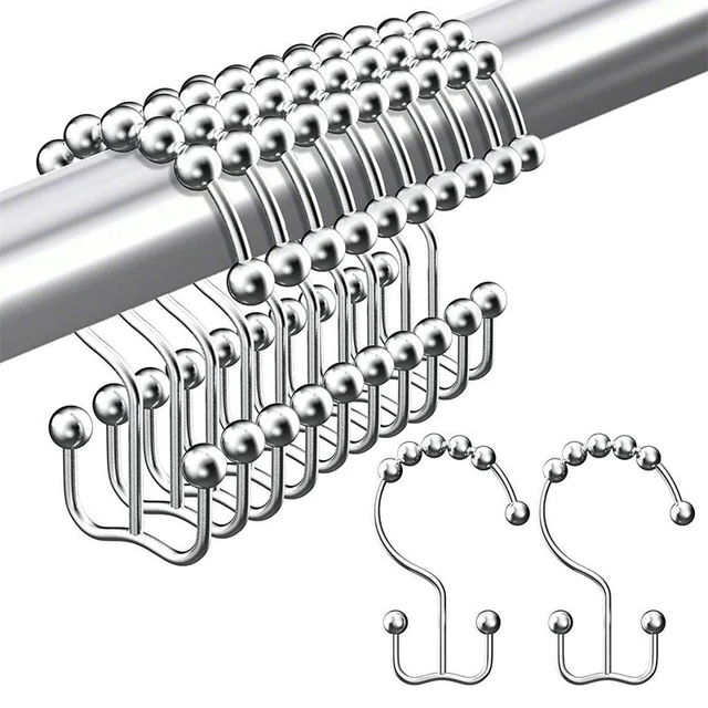 Double Shower Curtain Hooks Stainless Steel Curtain Rod Hooks 12 Pcs Double  Hook Shower Curtain Hooks Electroplating - AliExpress