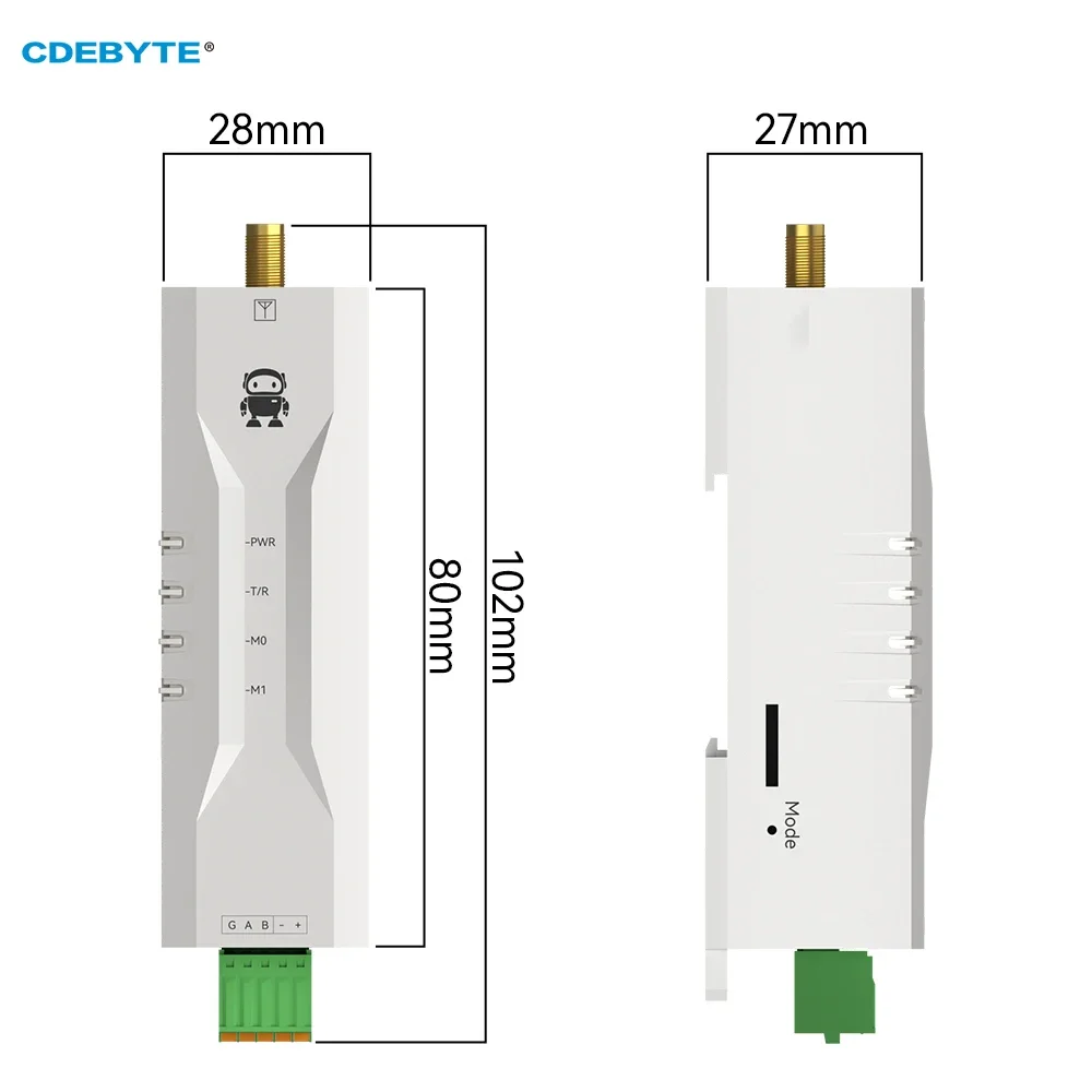 LoRa Wireless Modem 433MHz Ultra Small Size Rail Installation 30dBm 10KM CDEBYTE E95M-DTU(400SL30-485) RSSI LBT AT Command Modbu